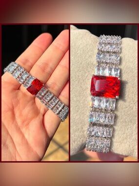 Red Crystal Tennis Bracelet with Statement Center Stone